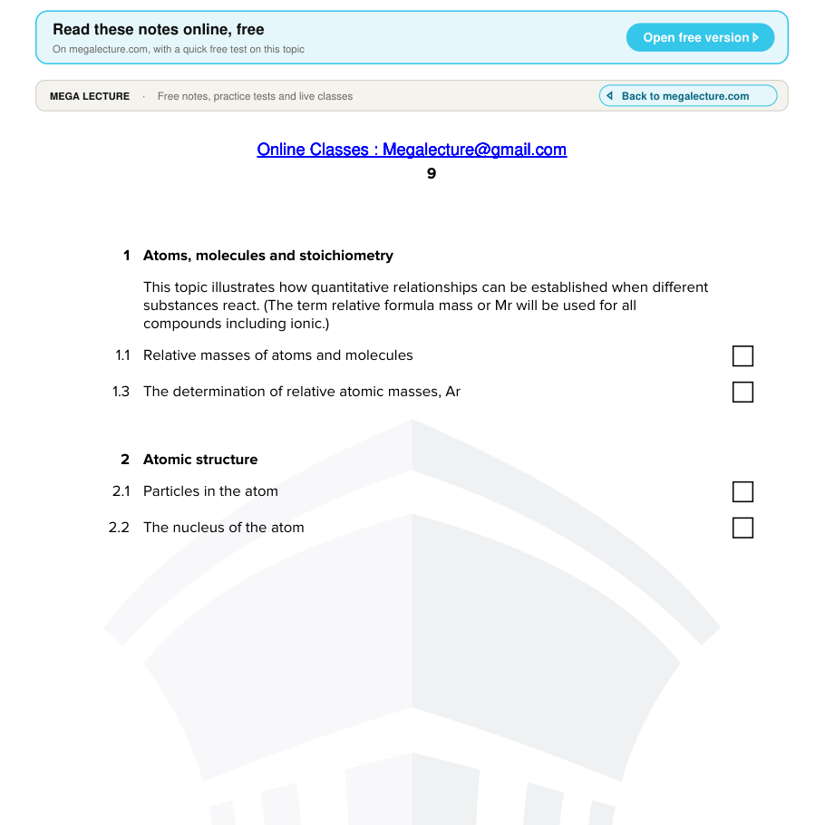 AS Chemistry complete pack (9701): notes, worksheets and marking schemes