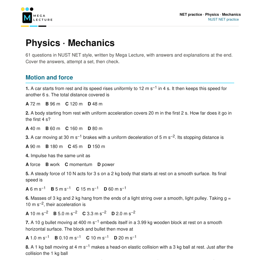 NUST NET Practice Pack: 618 questions with explanations
