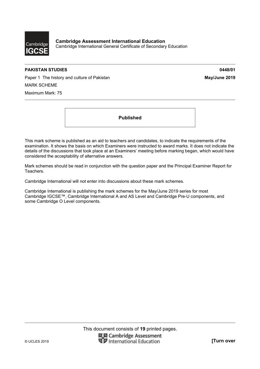 Page 1 of Marking Scheme (S19, Paper 1)