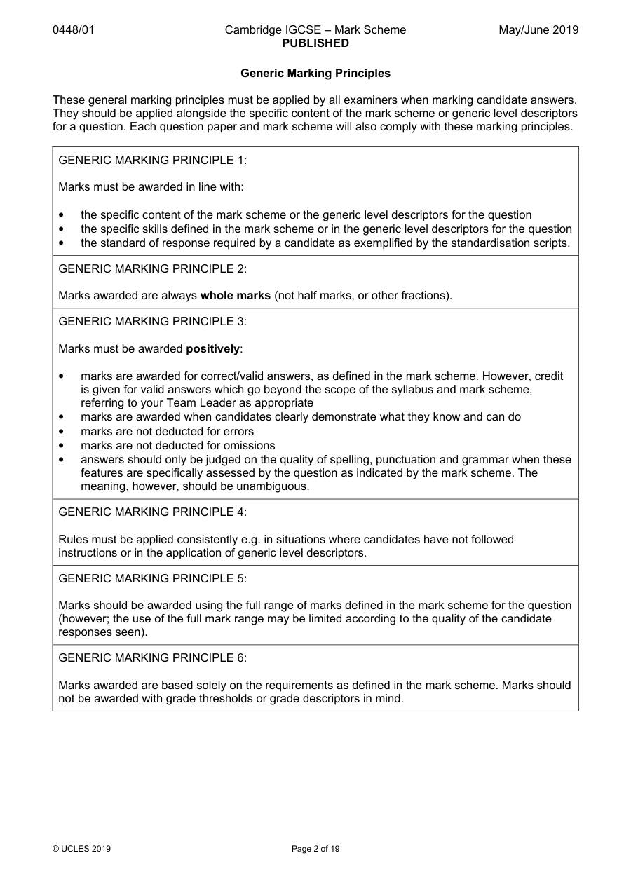 Page 2 of Marking Scheme (S19, Paper 1)