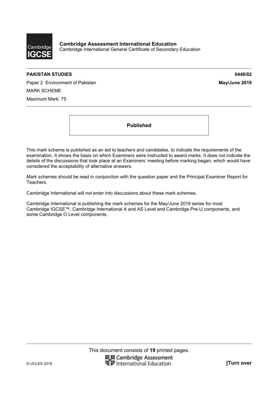 Page 1 of Marking Scheme (S19, Paper 2)