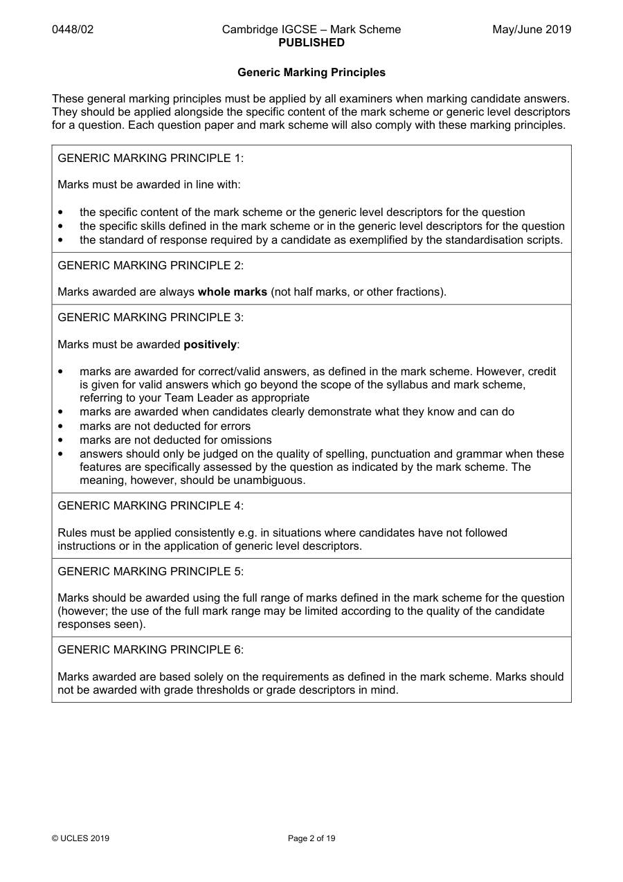 Page 2 of Marking Scheme (S19, Paper 2)