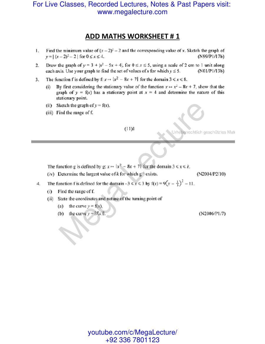Page 1 of ADD MATHS WORKSHEET1 — Worksheet