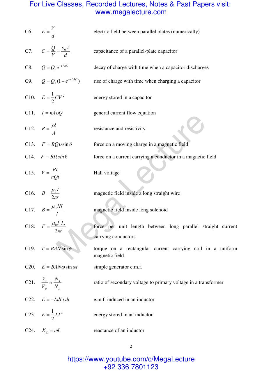 Page 2 of A Level Physics Formula Sheet 5