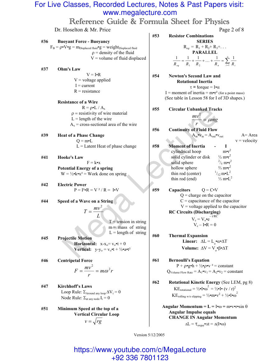 Page 2 of A Level Physics Formulae Sheet 4