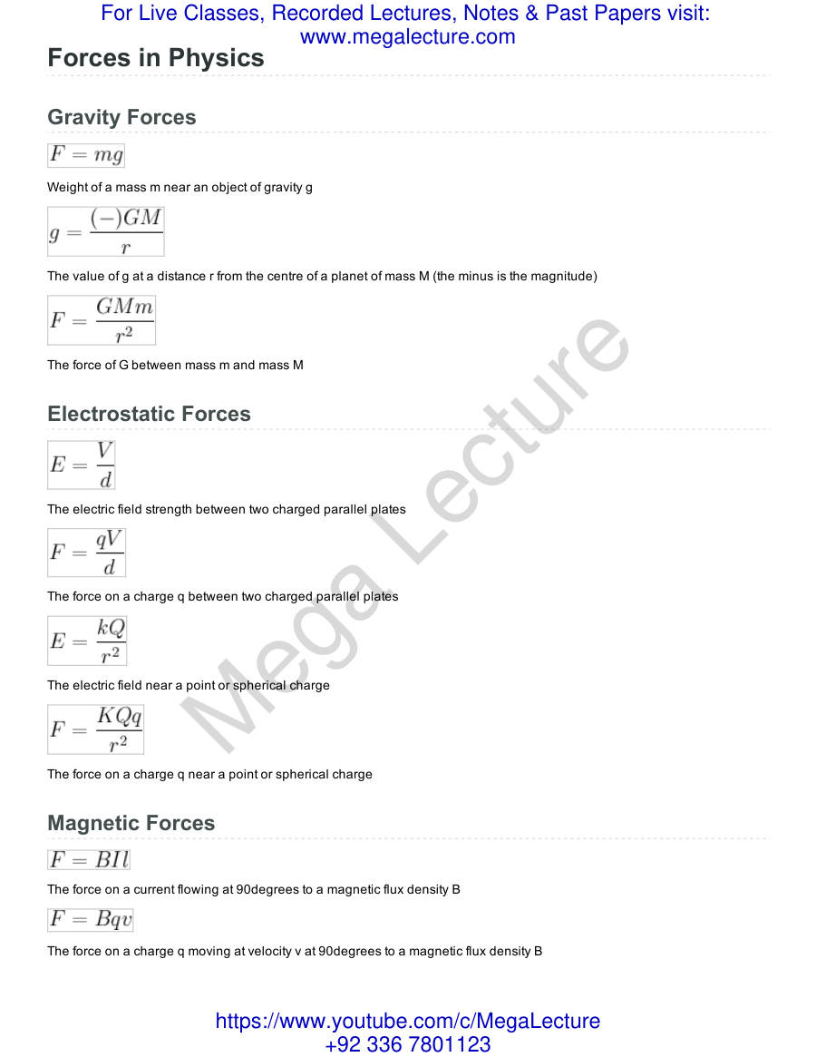 Page 1 of A Level Physics Formulae Sheet 5