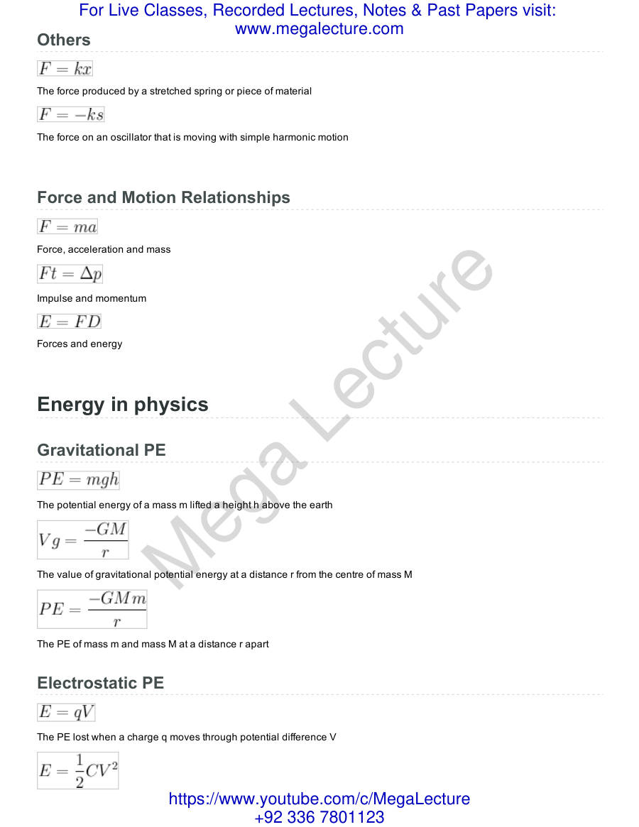 Page 2 of A Level Physics Formulae Sheet 5