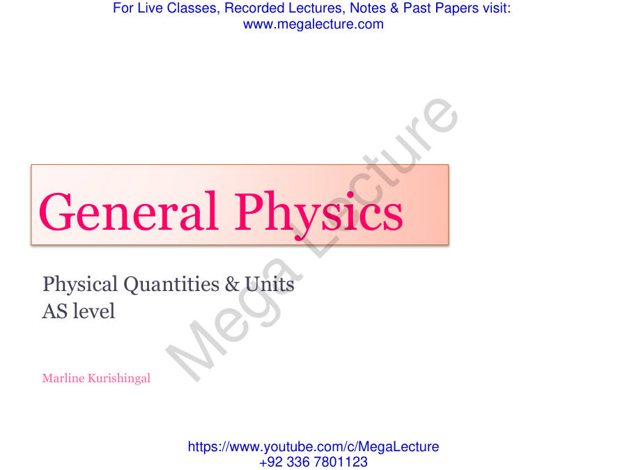 Page 1 of Ch 1 GP A Physical Quantities Units
