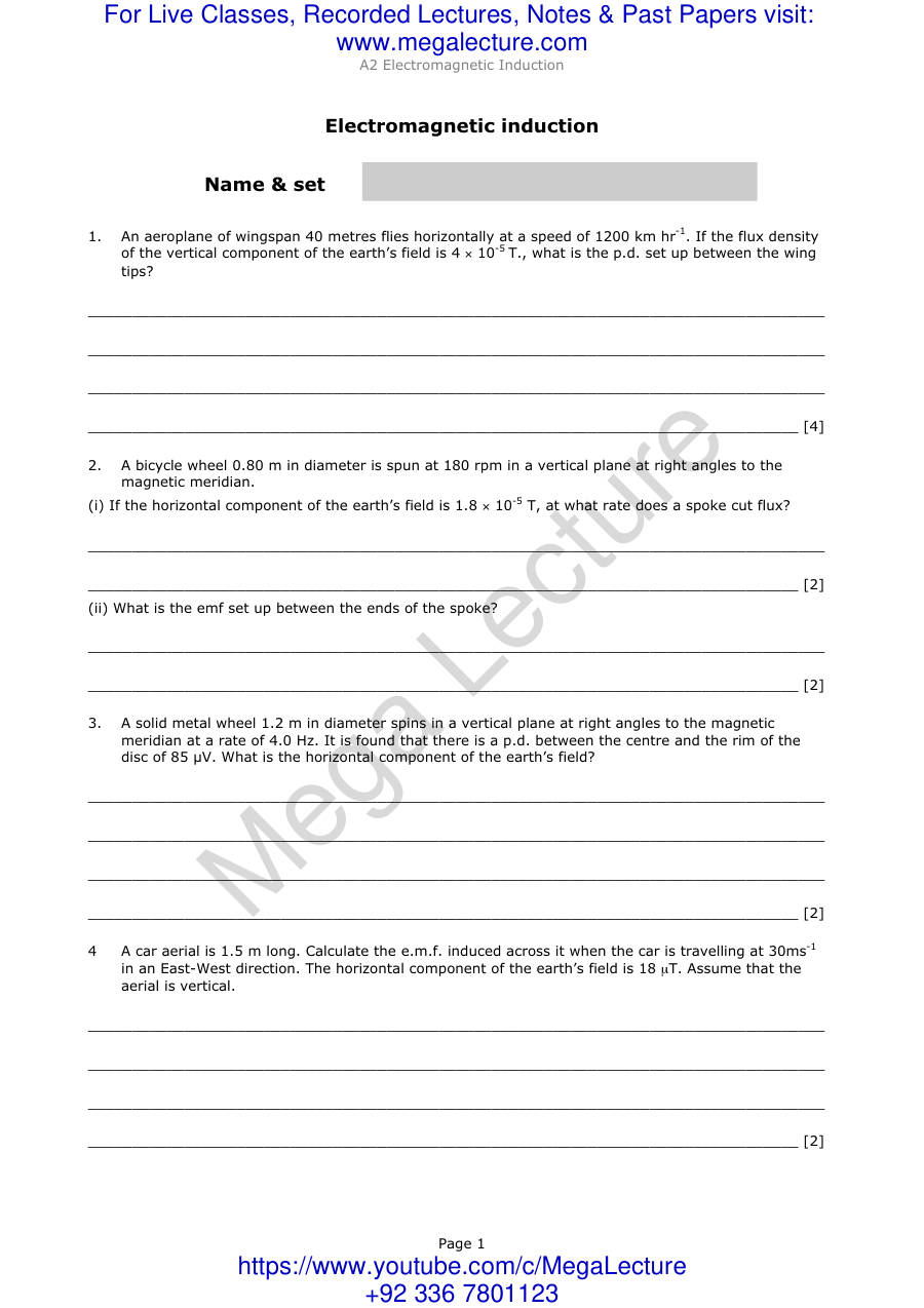Page 1 of Electromagetic Induction