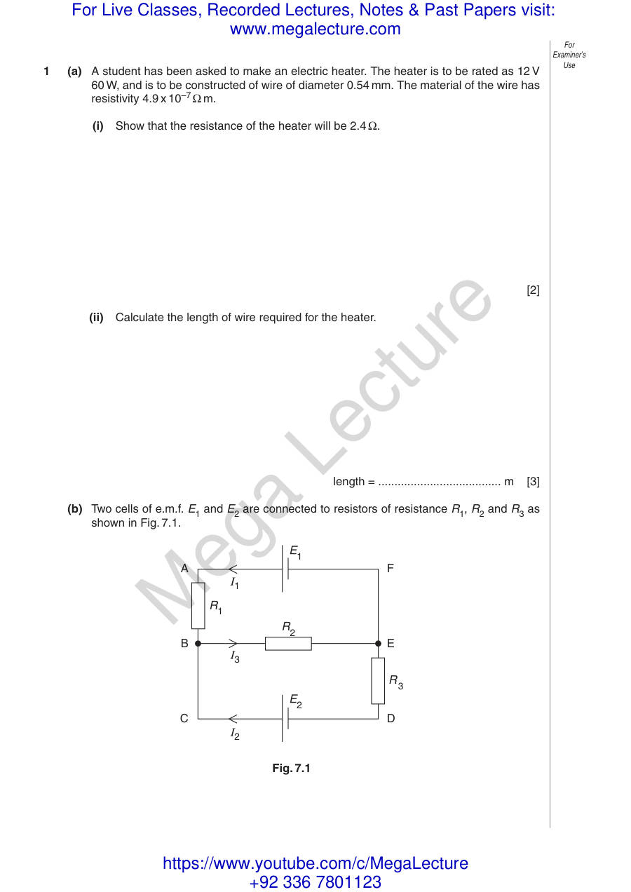 Page 1 of Paper 2 Past Questions From Current Electricity Completed — Questions