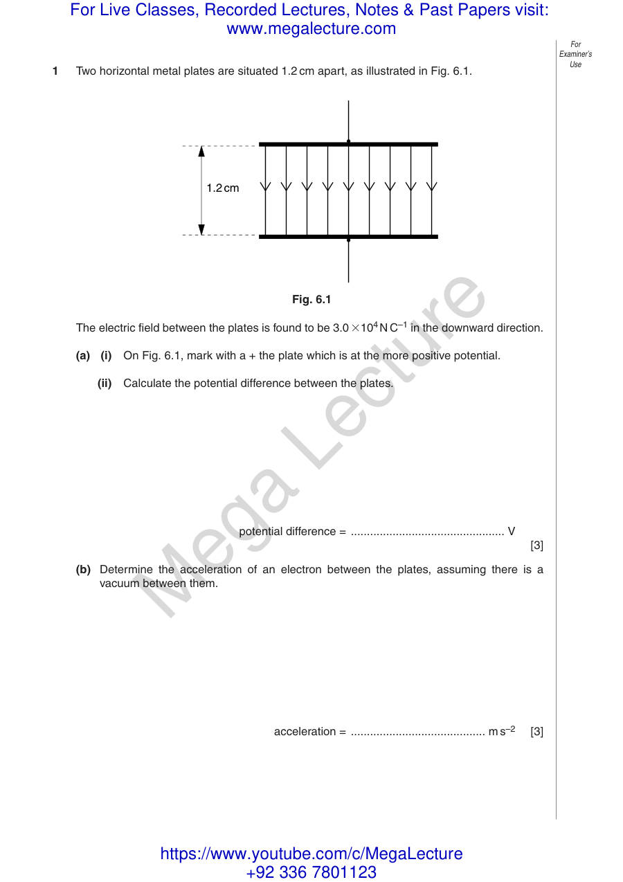 Page 1 of Paper 2 Past Questions From Electric Fields Completed — Questions