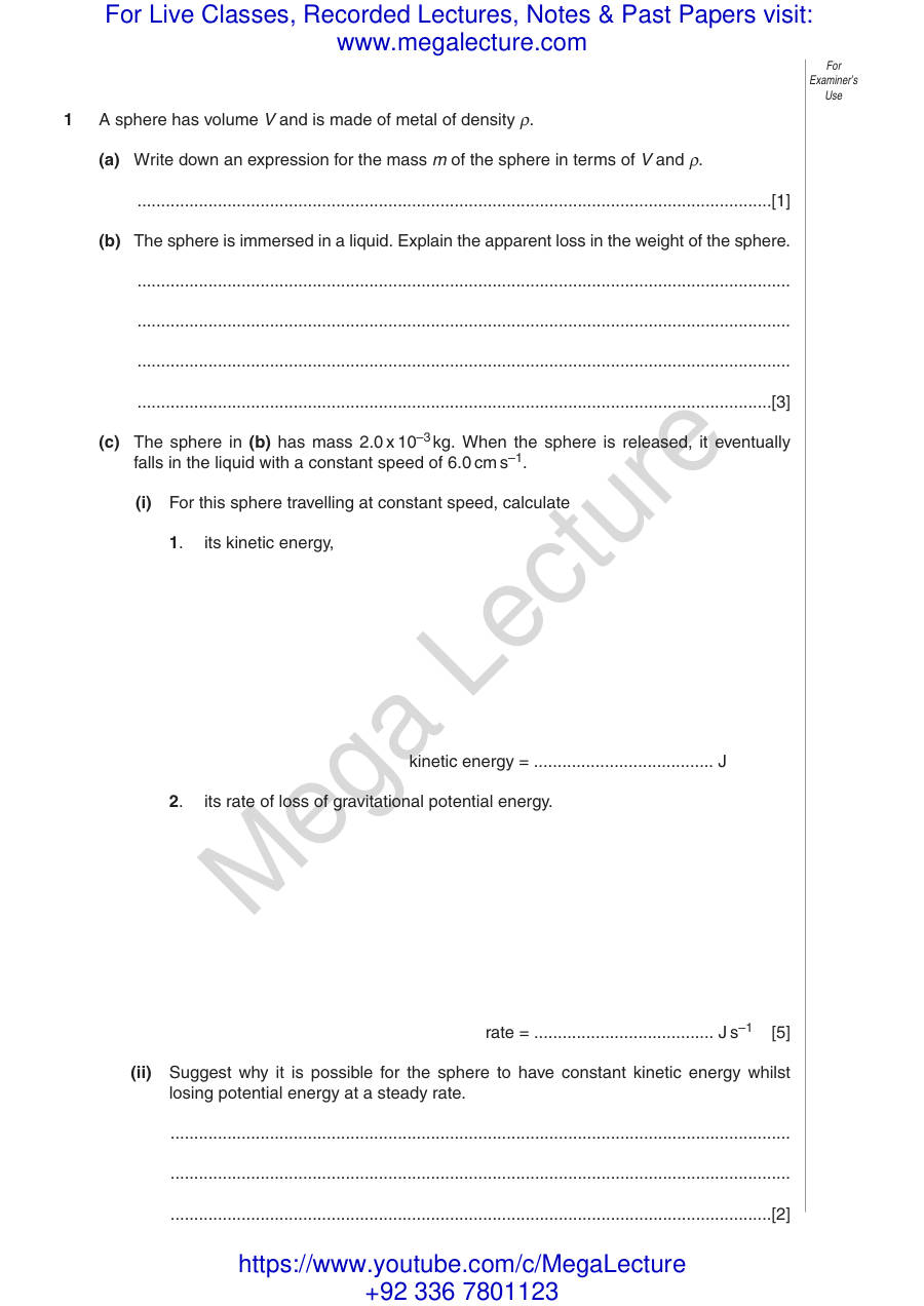 Page 1 of Paper 2 Past Questions From Kinematics Completed — Questions
