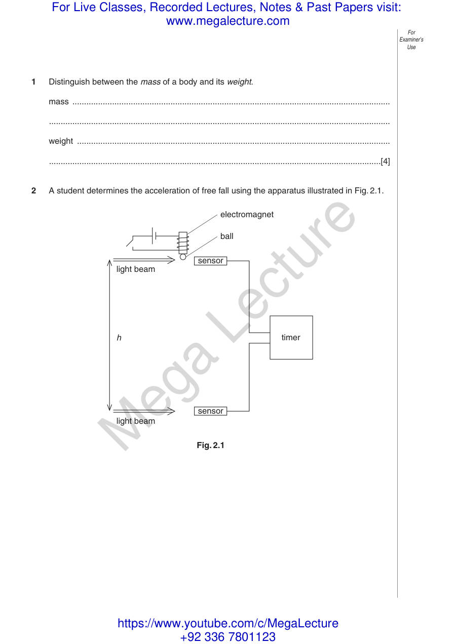 Page 1 of Paper 2 Past Questions From Units And Measurements Completed — Questions