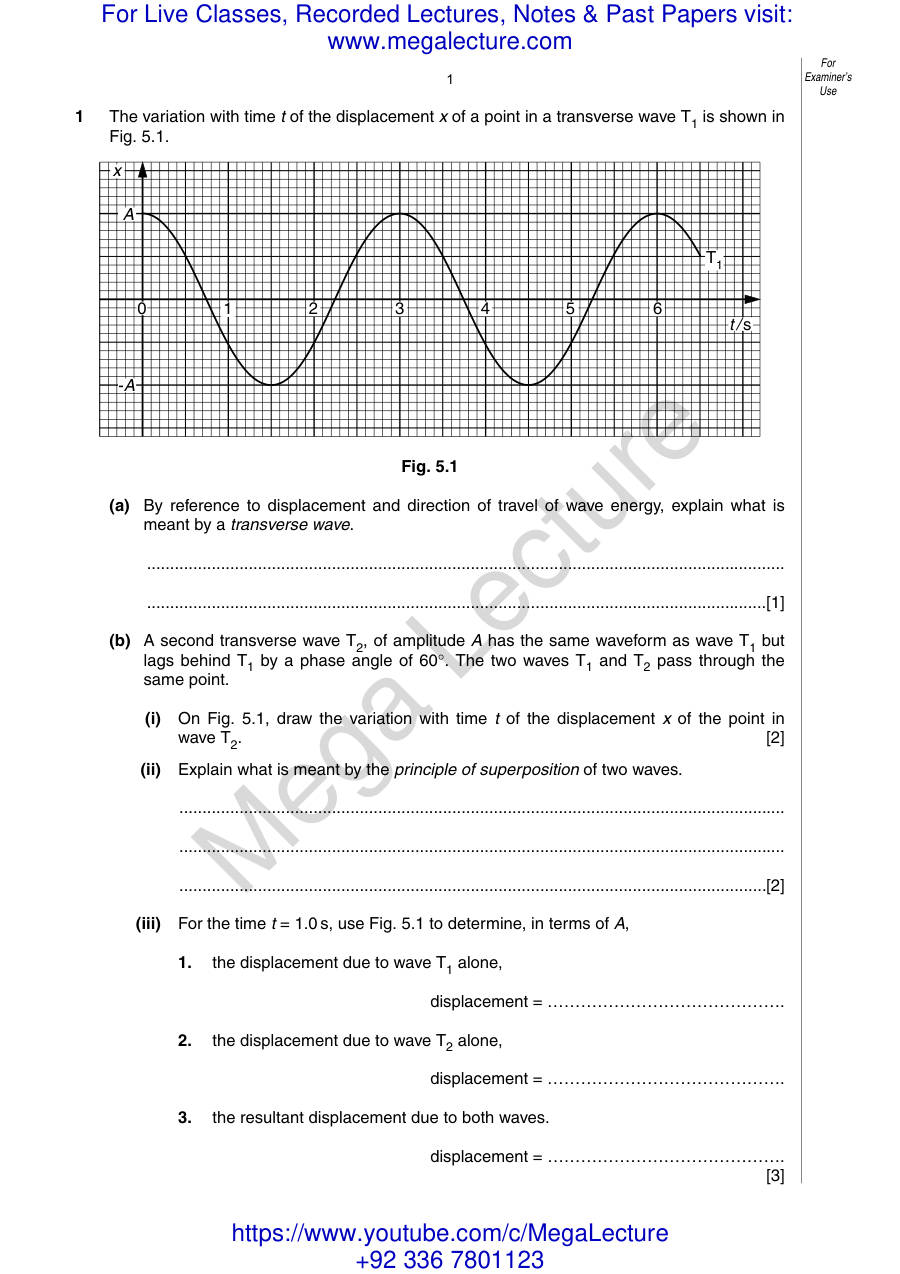 Page 1 of Paper 2 Past Questions From Waves Completed — Questions