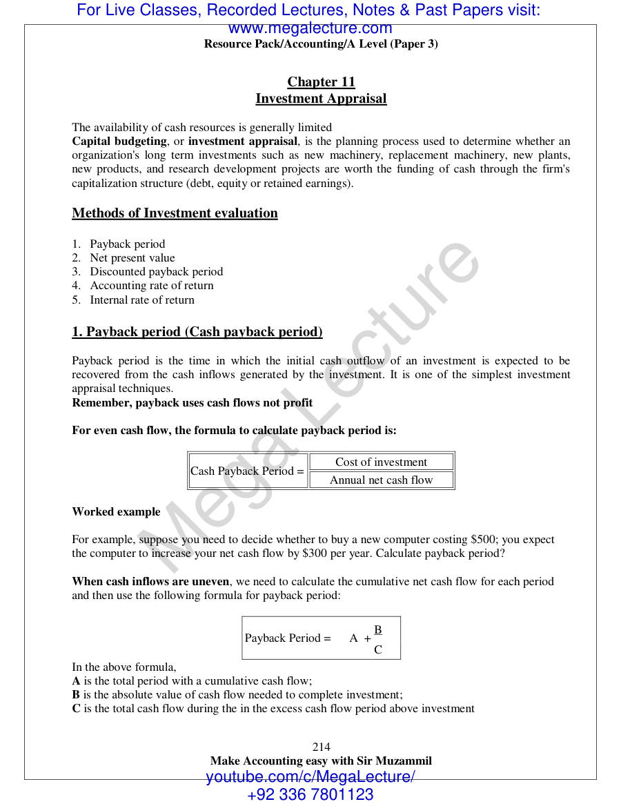 Page 1 of 11. Investment Appraisal (PDF)
