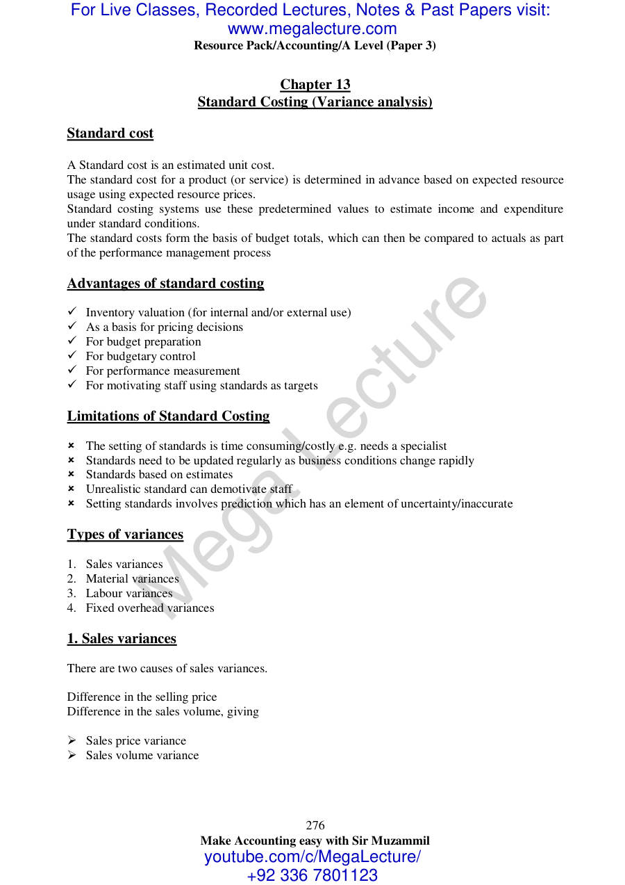Page 1 of 13. Standard Costing (PDF)