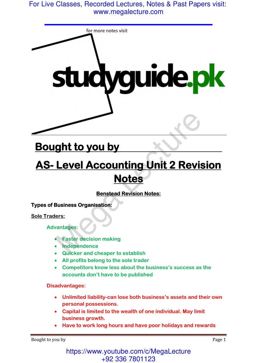 Page 1 of Revision Notes (PDF)