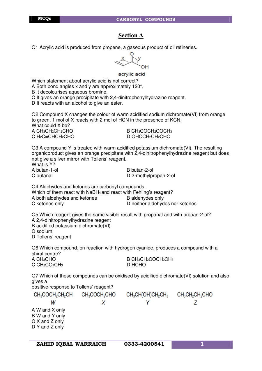 Page 1 of Organic Carbonyl Compounds