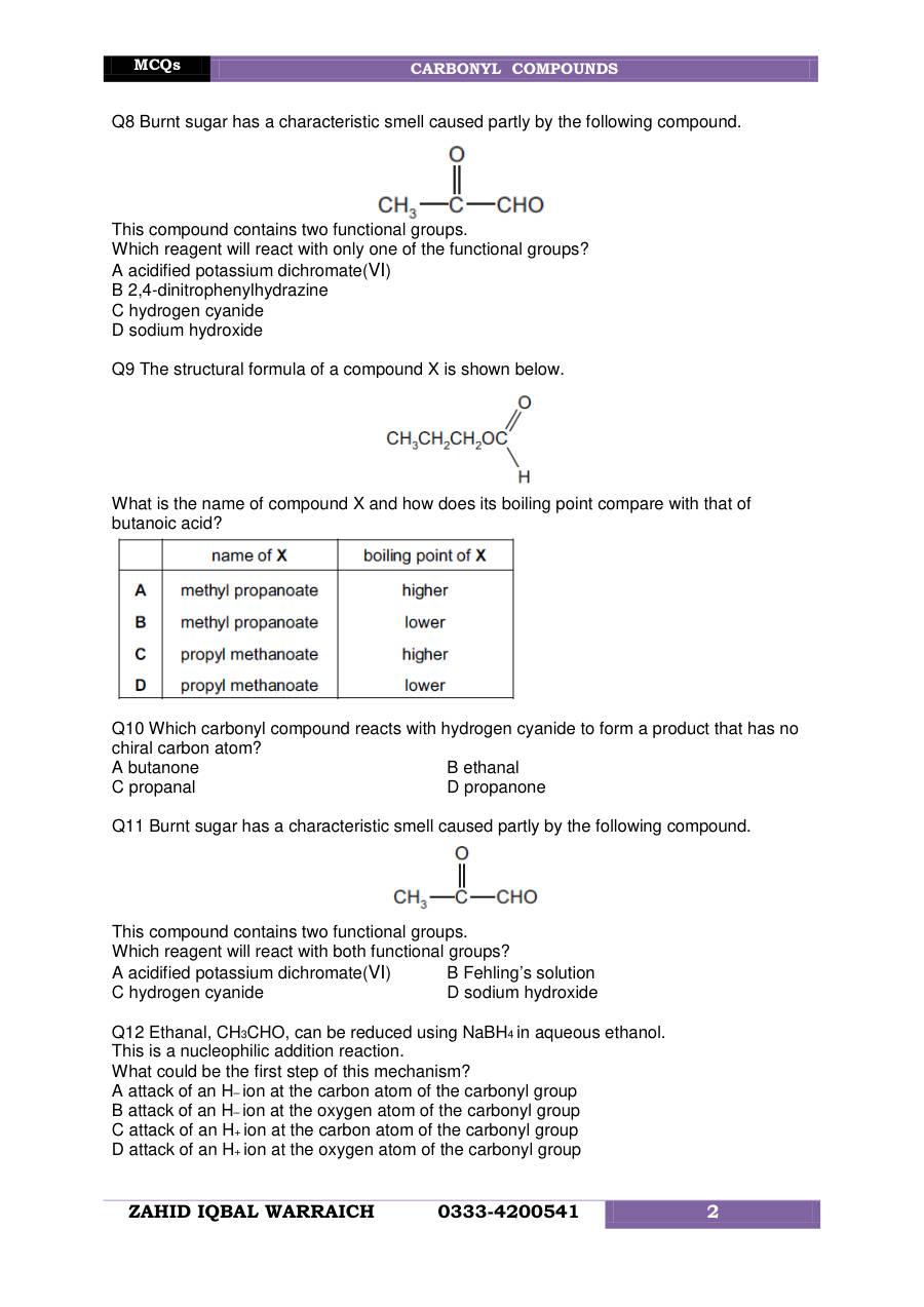 Page 2 of Organic Carbonyl Compounds