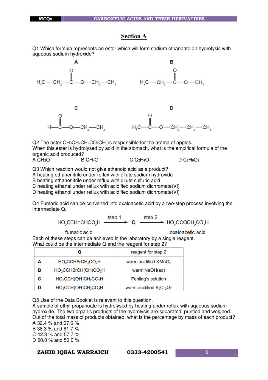 Page 1 of Organic Carboxylic Acids And Derivatives