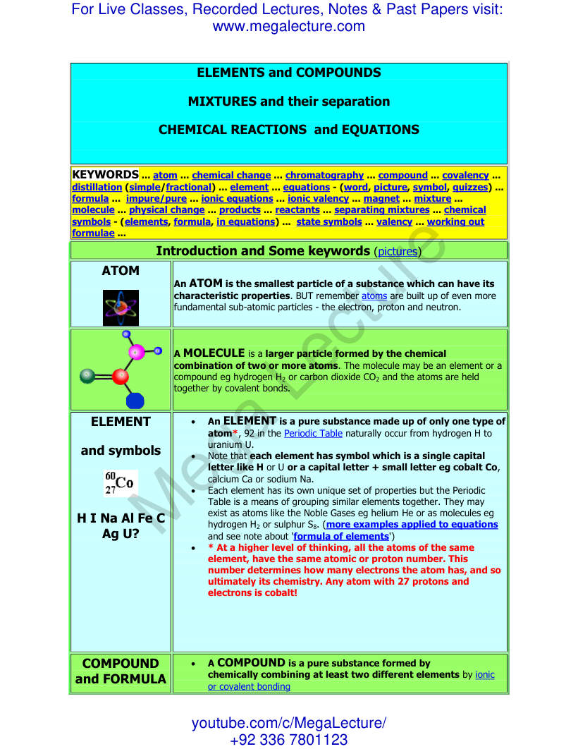 Page 1 of Elements, Compounds and Mixtures