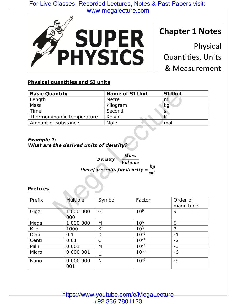 Page 1 of Physical Quantities Units And Measurement Notes