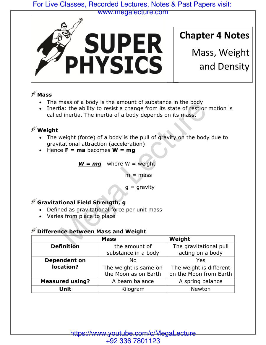 Page 1 of Mass Weight And Density Notes