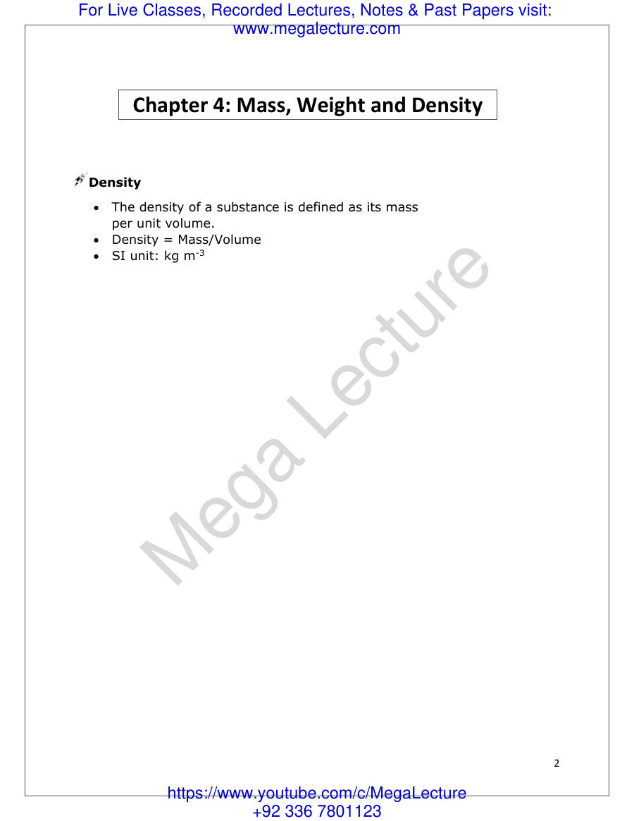 Page 2 of Mass Weight And Density Notes
