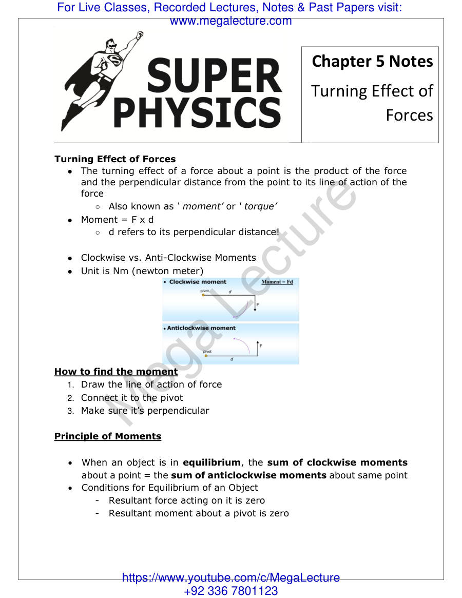 Page 1 of Turning Effect Of Forces Notes