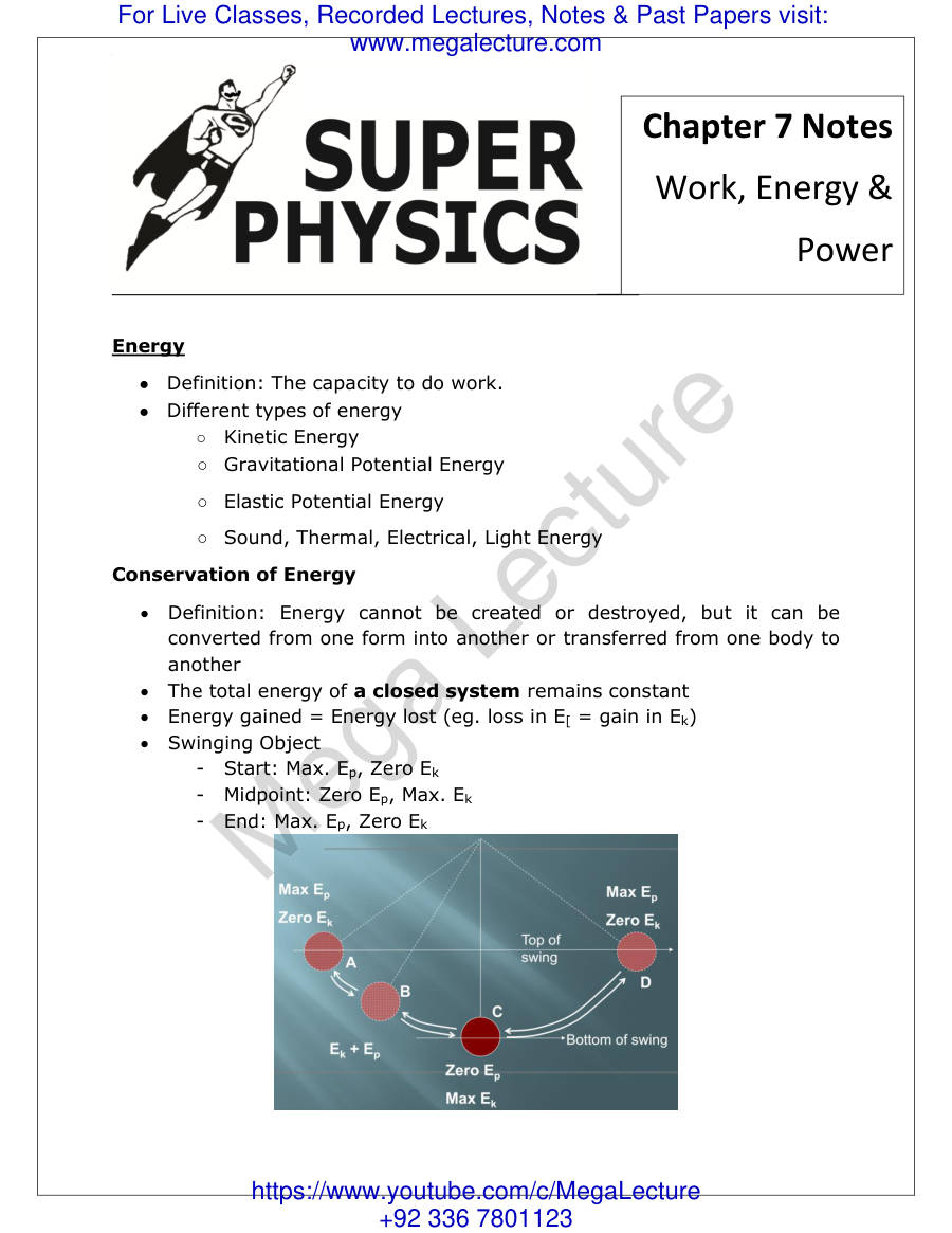 Page 1 of Energy Work And Power Notes