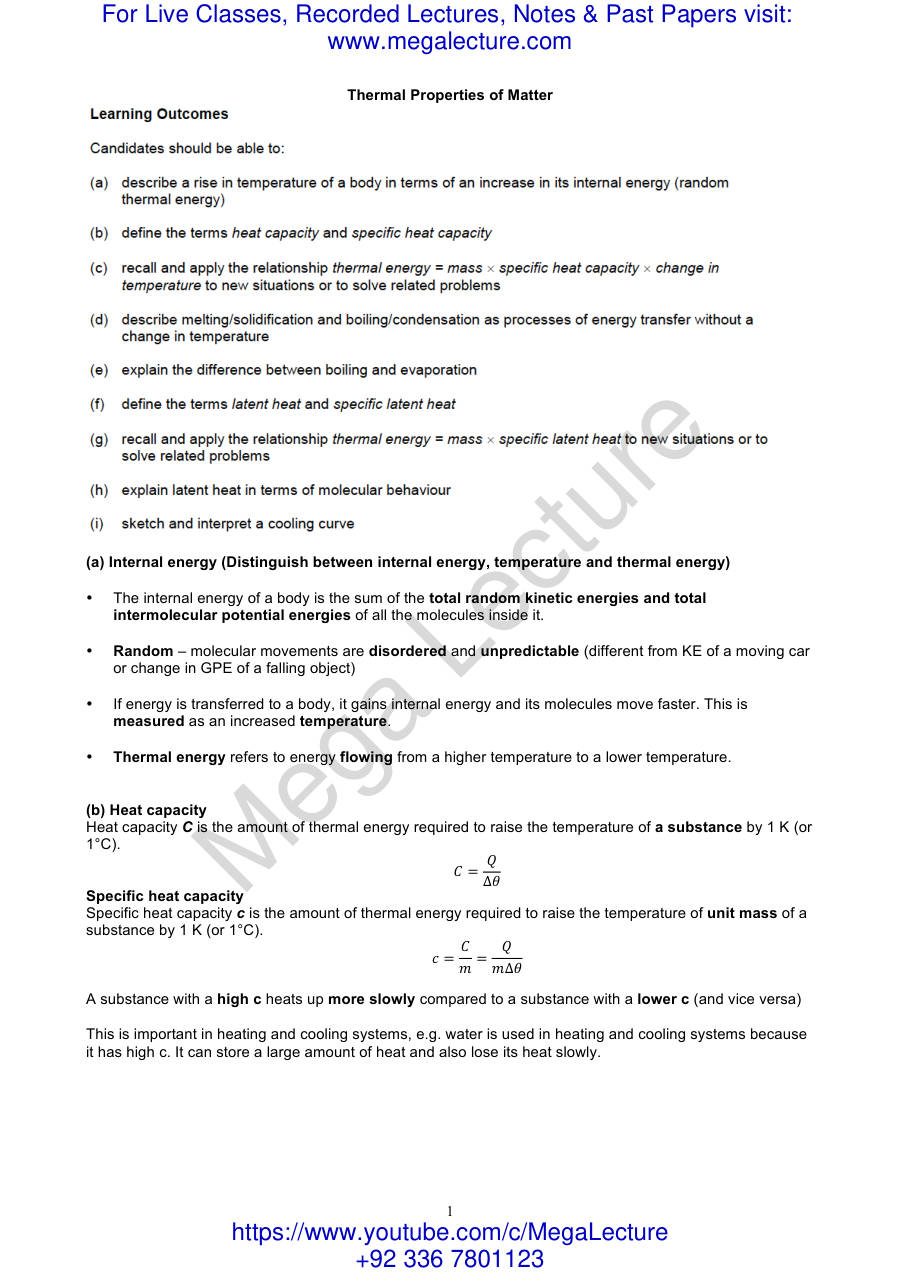 Page 1 of Thermal Properties Of Matter