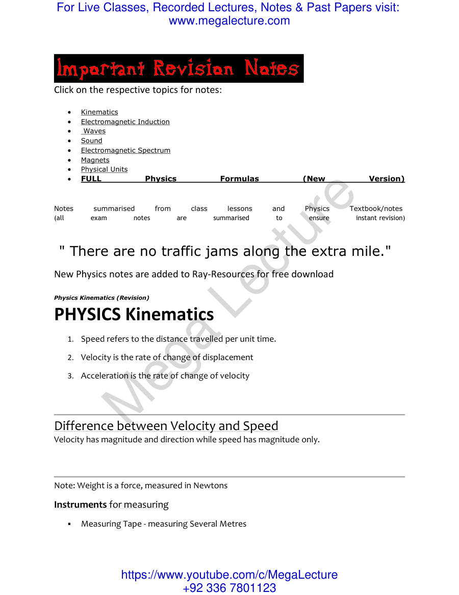 Page 1 of Physics Revision Notes