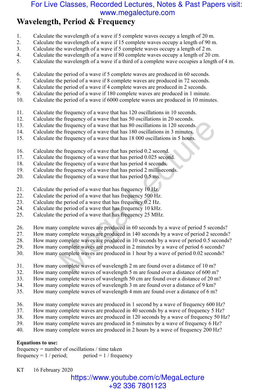 Page 1 of Wave Length Period Frequency