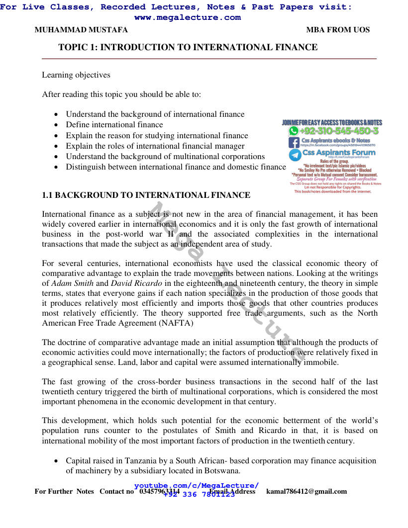 Page 1 of INTERNATIONAL FINANCE COMPLETE NOTES