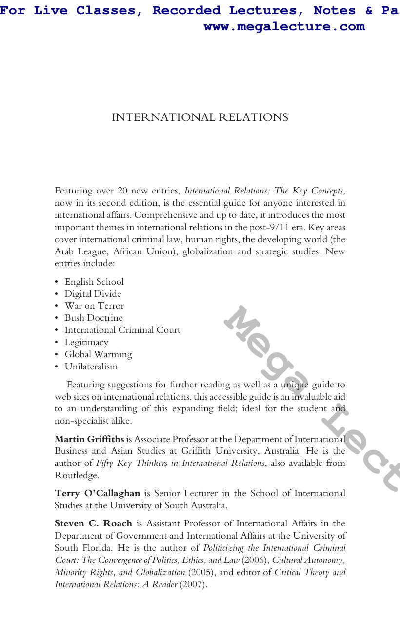 Page 2 of International Relations Key Concepts 2nd Edition By Martin Griffiths