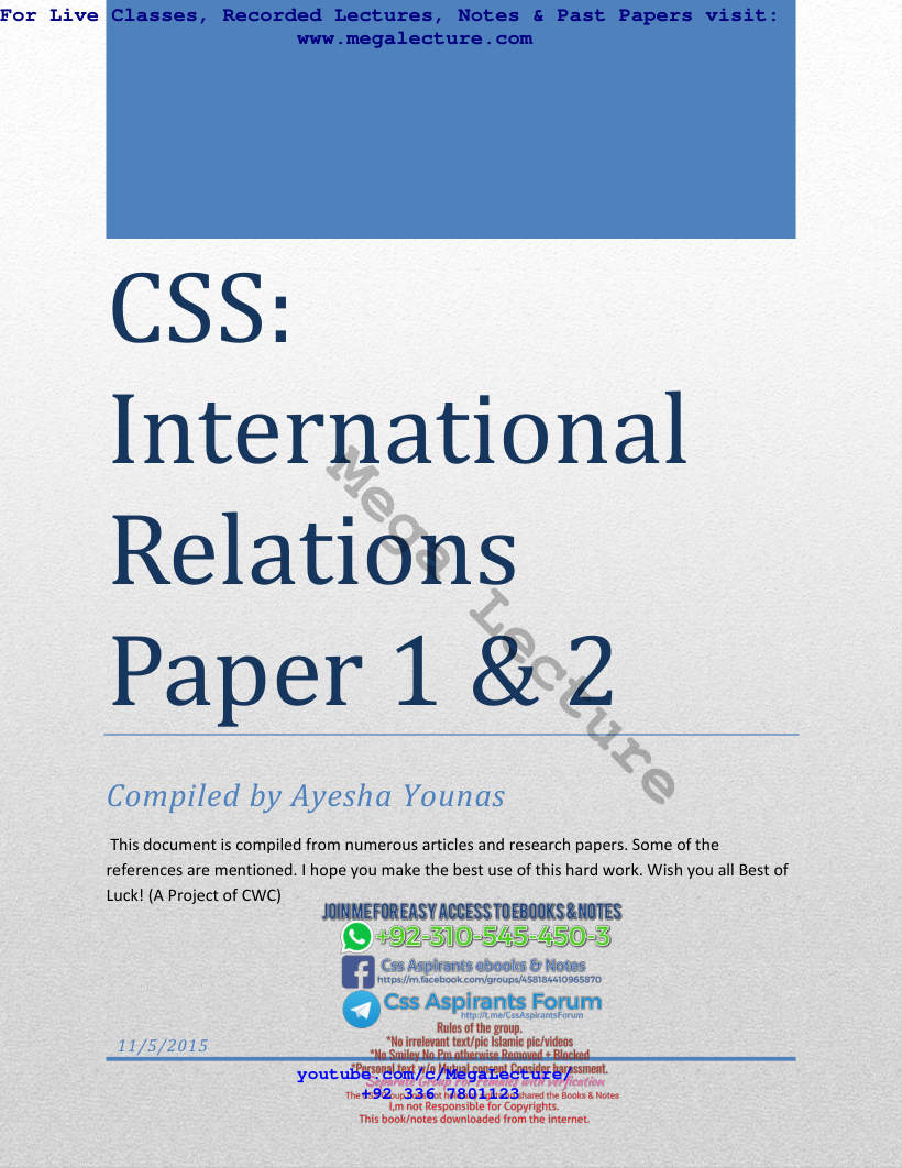 Page 1 of International Relations Notes By Ayesha Younas Paper 1 2