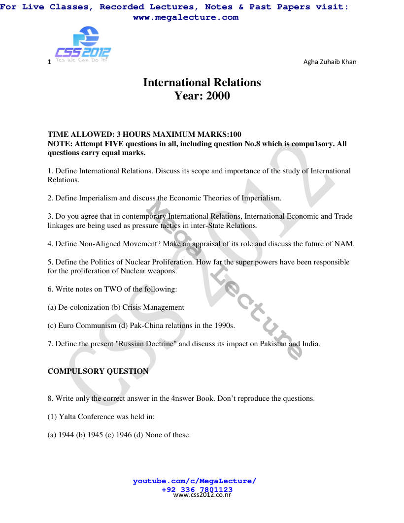 Page 1 of International Relations Past Paper