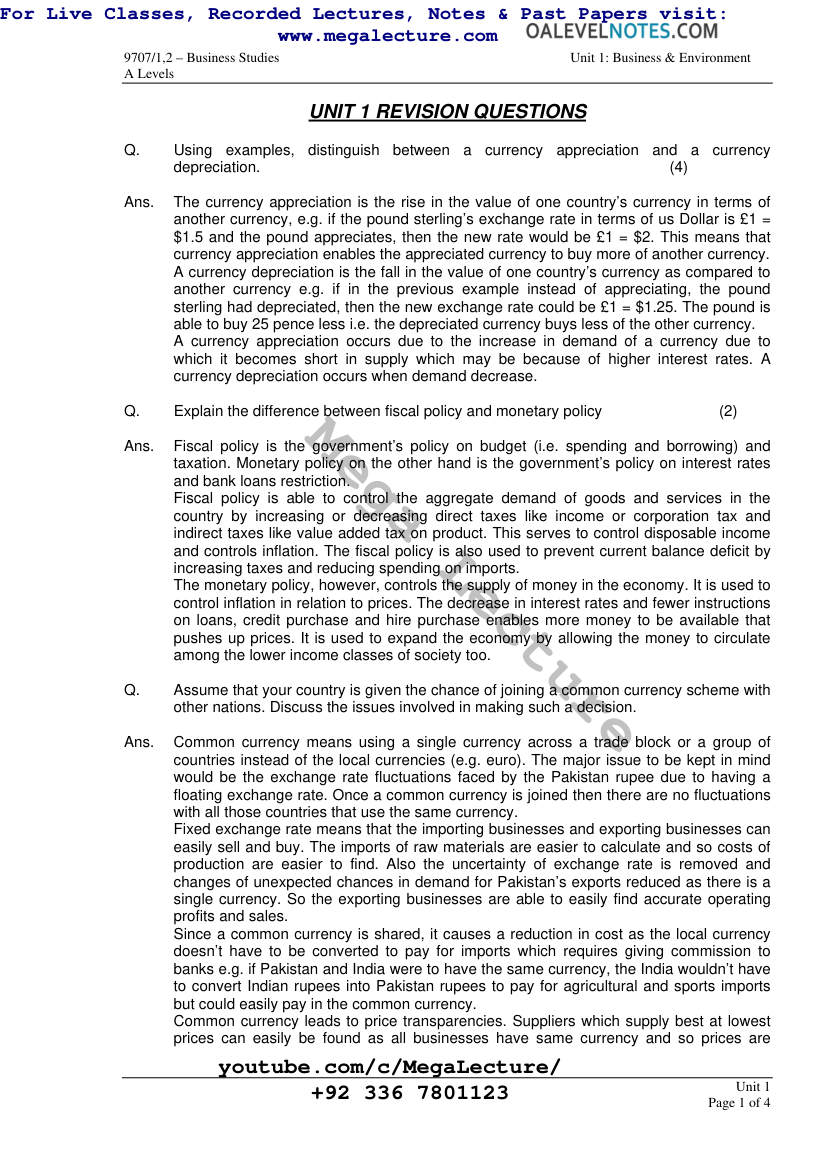 Page 1 of UNIT 1 REVISION QUESTIONS