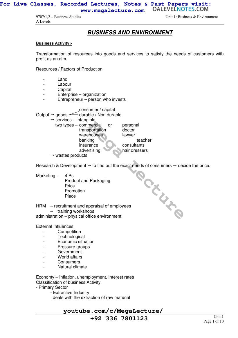 Page 1 of Business And Environment A