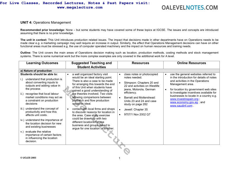 Page 1 of Operation Management