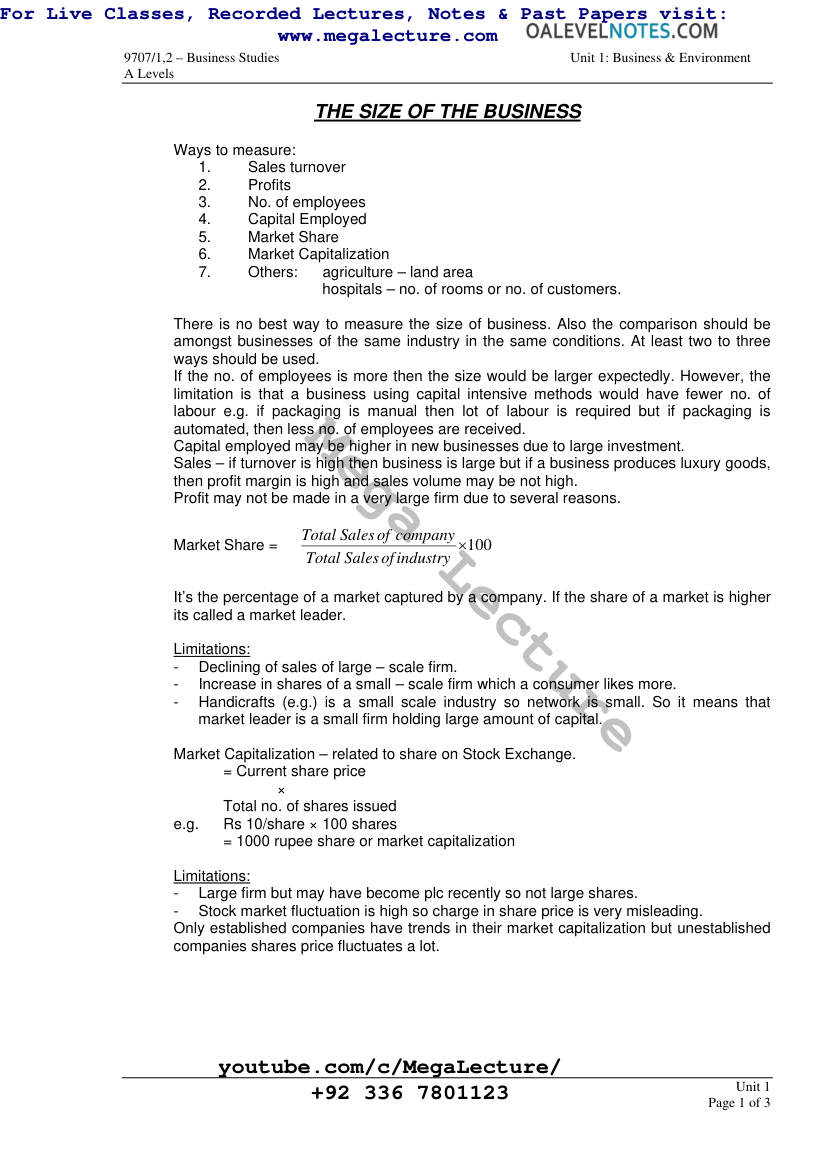 Page 1 of Unit 1 Business And The Environment