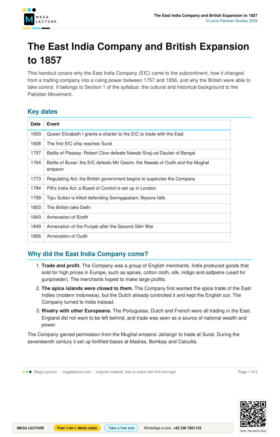 Page 1 of The East India Company and British Expansion to 1857