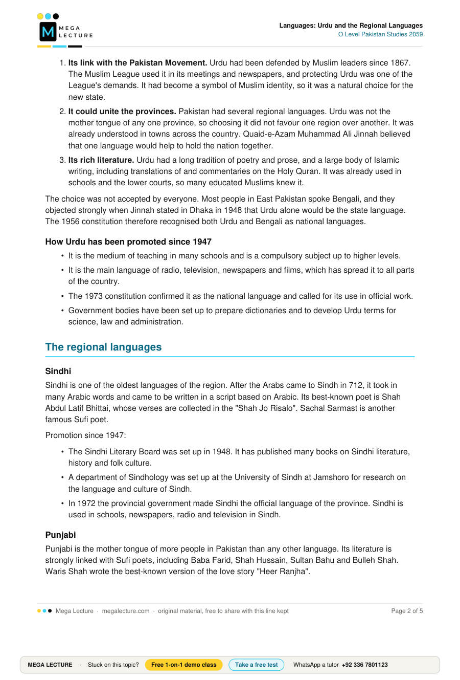 Page 2 of Languages: Urdu and the Regional Languages