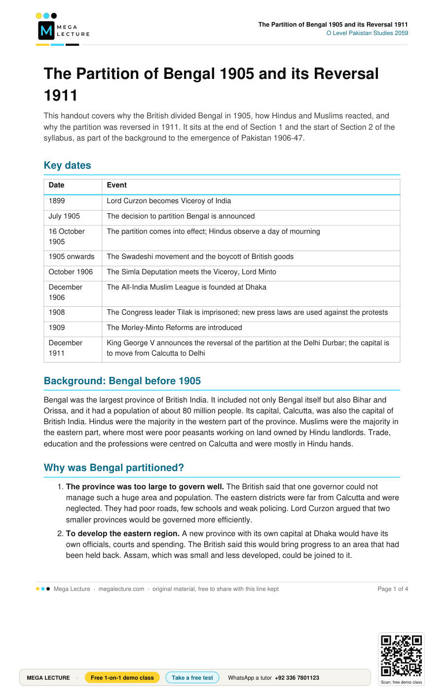 Page 1 of The Partition of Bengal 1905 and its Reversal 1911