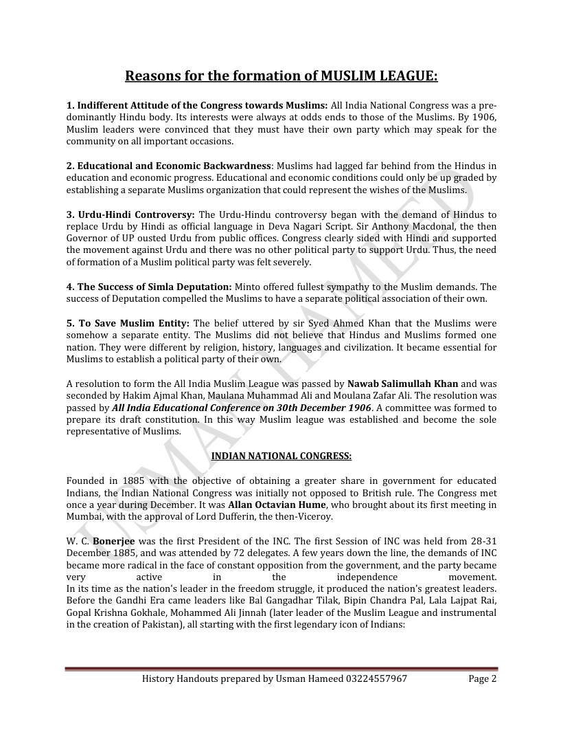 Page 2 of 10. Simla Deputation And Muslim League 1906