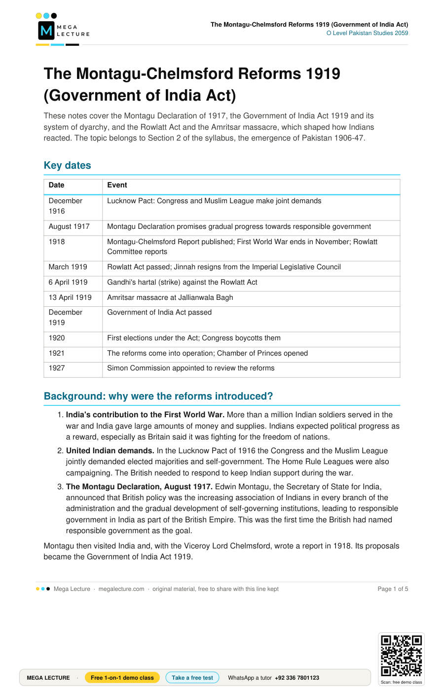 Page 1 of The Montagu-Chelmsford Reforms 1919 (Government of India Act)