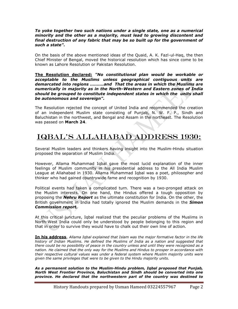 Page 2 of 19. The Pakistan Resolution 1940