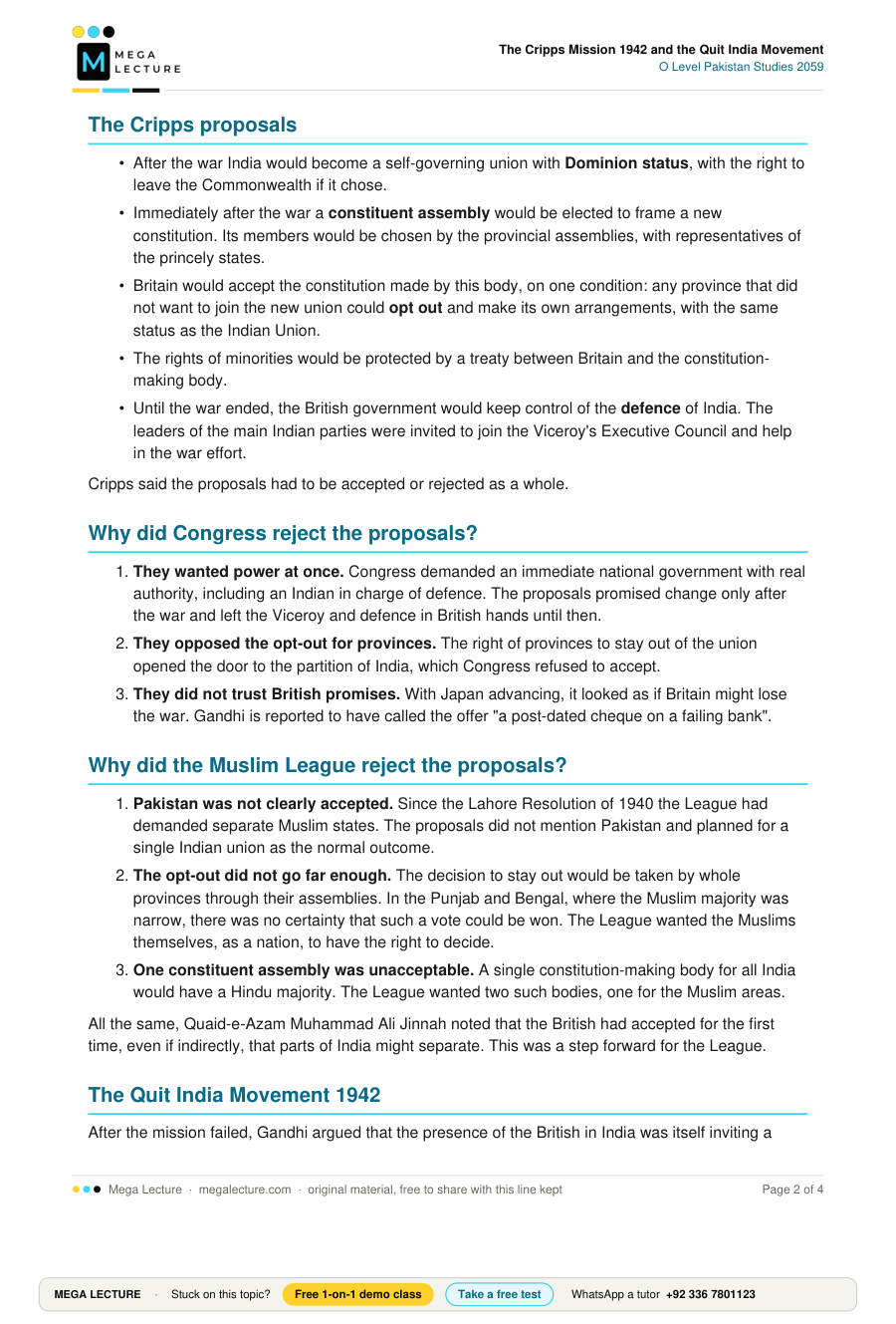 Page 2 of The Cripps Mission 1942 and the Quit India Movement
