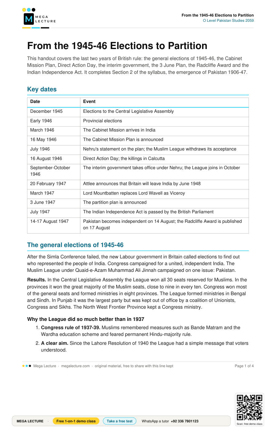 Page 1 of From the 1945-46 Elections to Partition