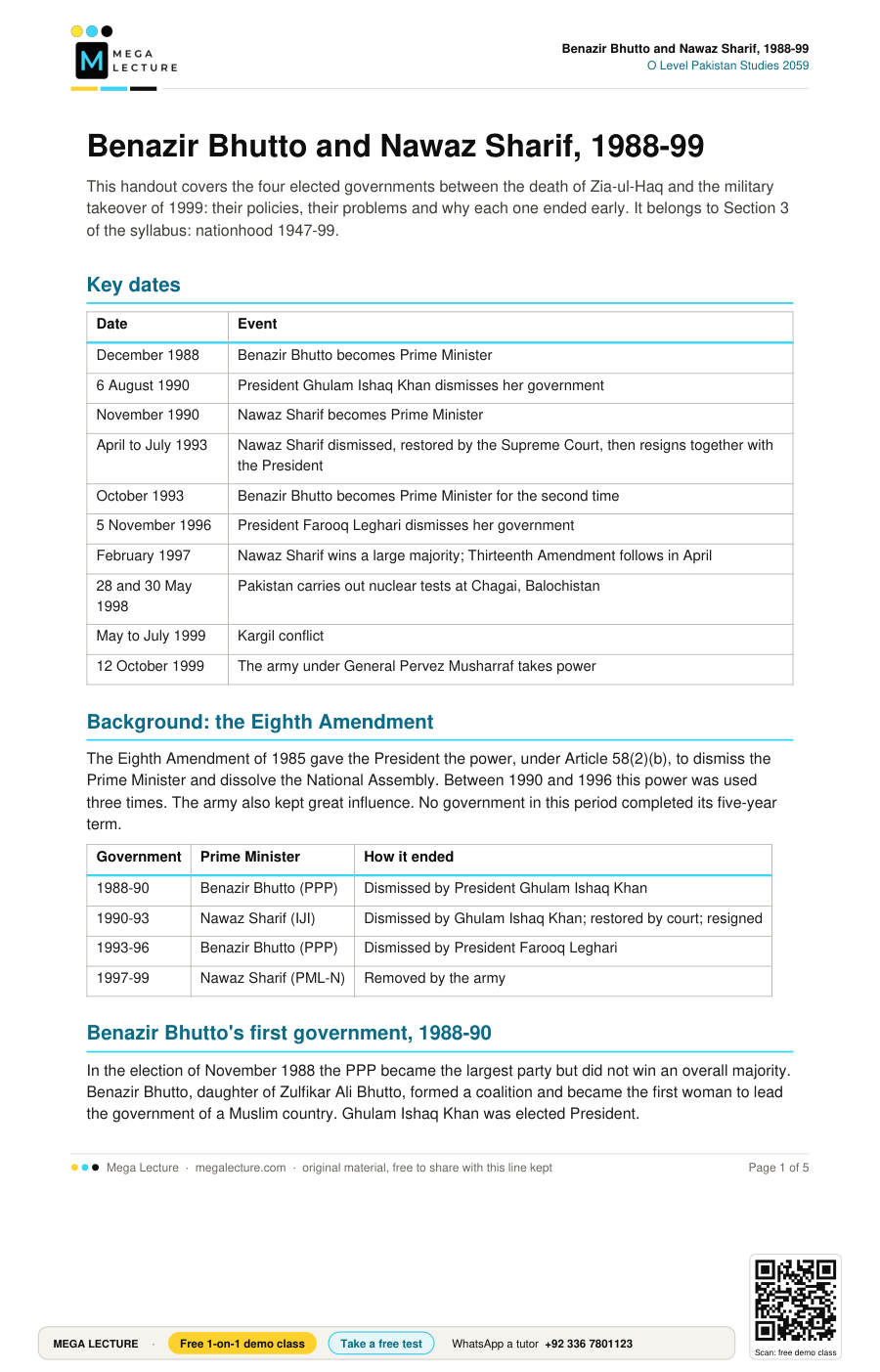 Page 1 of Benazir Bhutto and Nawaz Sharif, 1988-99